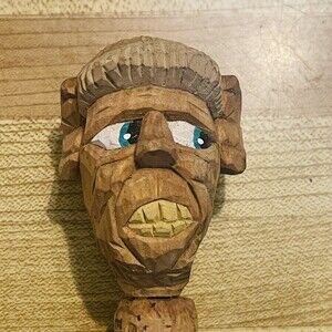 Vintage Carved Wooden Wine Bottle Stopper Cork -Ernest & Julie Gallo Art Cool!
